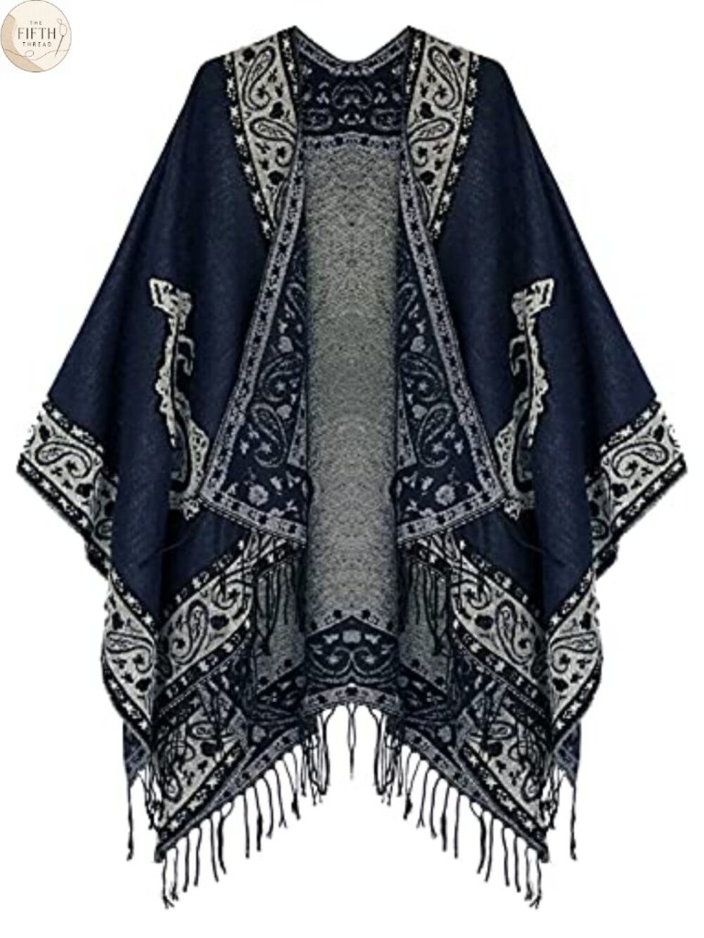 Retro Plaid Poncho Shawl Cape Wrap Tassel Fringe Oversized